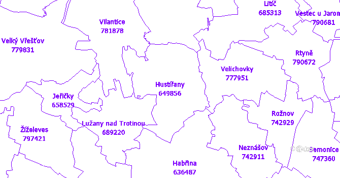 Katastrální mapa Hustířany