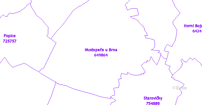 Katastrální mapa Hustopeče u Brna - přehledová mapa katastrálního území