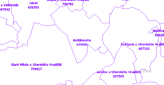 Katastrální mapa Huštěnovice - přehledová mapa katastrálního území