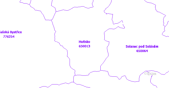 Katastrální mapa Hutisko - přehledová mapa katastrálního území