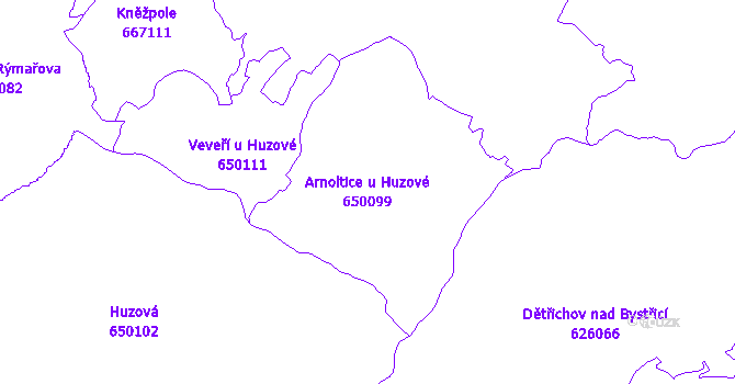 Katastrální mapa Arnoltice u Huzové - přehledová mapa katastrálního území