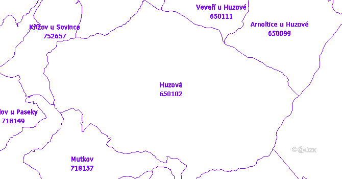 Katastrální mapa Huzová - přehledová mapa katastrálního území