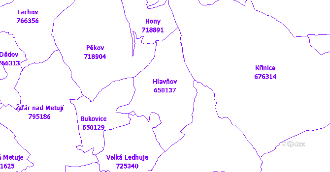 Katastrální mapa Hlavňov - přehledová mapa katastrálního území