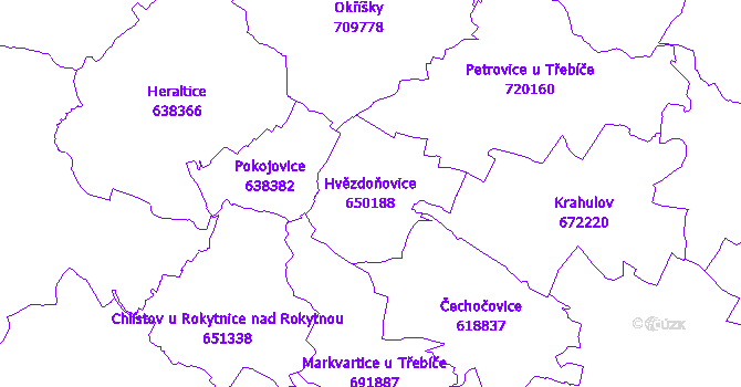 Katastrální mapa Hvězdoňovice - přehledová mapa katastrálního území
