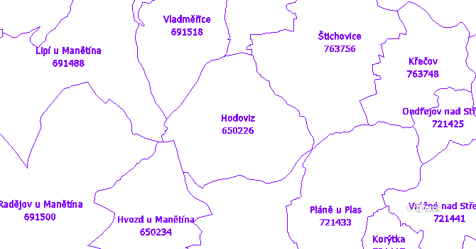 Katastrální mapa Hodoviz - přehledová mapa katastrálního území