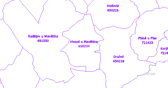 Katastrální mapa Hvozd u Manětína - přehledová mapa katastrálního území