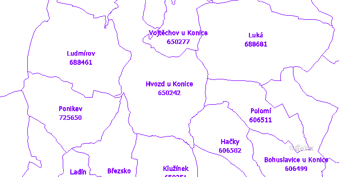 Katastrální mapa Hvozd u Konice - přehledová mapa katastrálního území