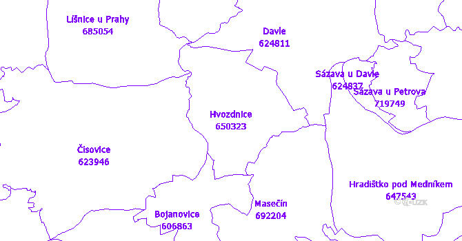 Katastrální mapa Hvozdnice - přehledová mapa katastrálního území