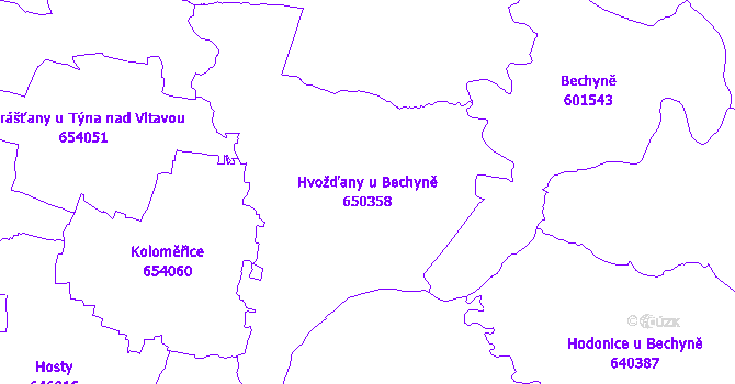 Katastrální mapa Hvožďany u Bechyně - přehledová mapa katastrálního území