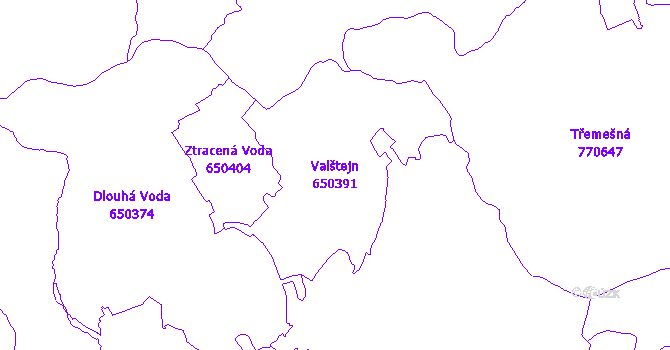 Katastrální mapa Valštejn - přehledová mapa katastrálního území