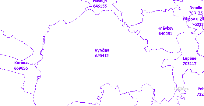 Katastrální mapa Hynčina - přehledová mapa katastrálního území