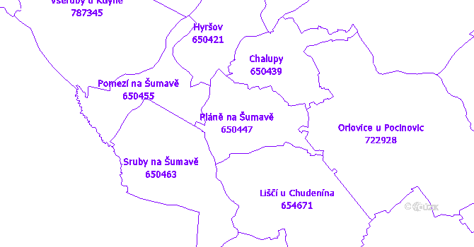 Katastrální mapa Pláně na Šumavě