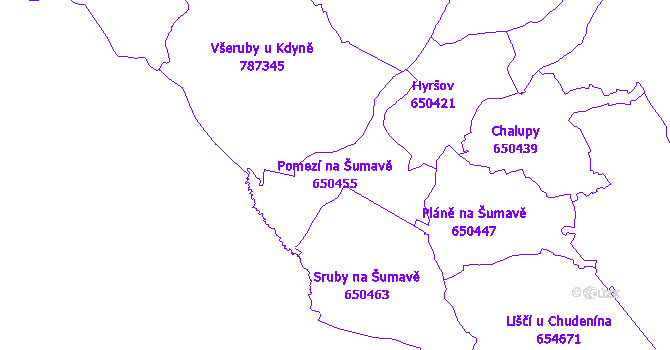 Katastrální mapa Pomezí na Šumavě - přehledová mapa katastrálního území