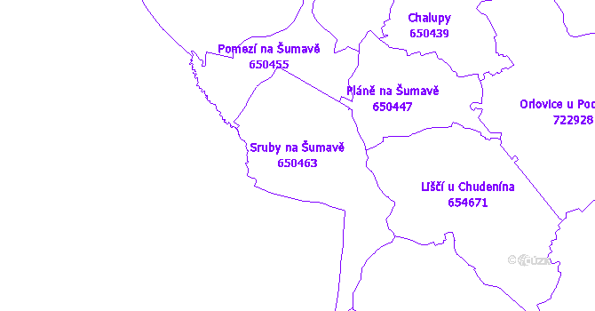 Katastrální mapa Sruby na Šumavě - přehledová mapa katastrálního území