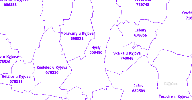 Katastrální mapa Hýsly - přehledová mapa katastrálního území