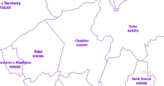 Katastrální mapa Chabičov - přehledová mapa katastrálního území