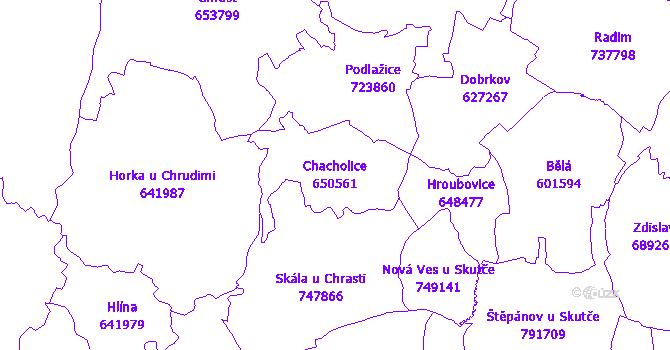 Katastrální mapa Chacholice - přehledová mapa katastrálního území