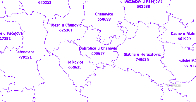 Katastrální mapa Dobrotice u Chanovic - přehledová mapa katastrálního území