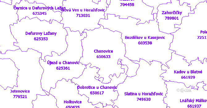 Katastrální mapa Chanovice - přehledová mapa katastrálního území