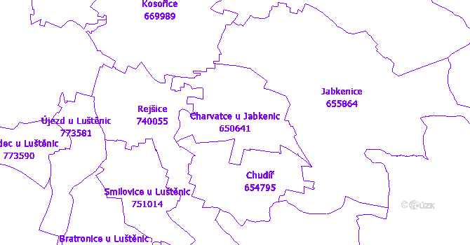 Katastrální mapa Charvatce u Jabkenic
