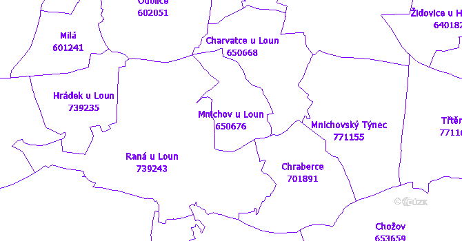 Katastrální mapa Mnichov u Loun - přehledová mapa katastrálního území