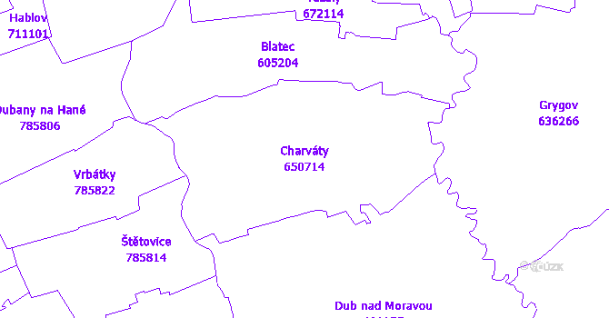 Katastrální mapa Charváty