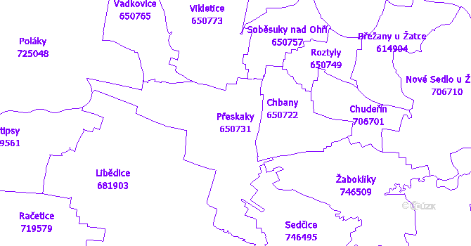 Katastrální mapa Přeskaky - přehledová mapa katastrálního území