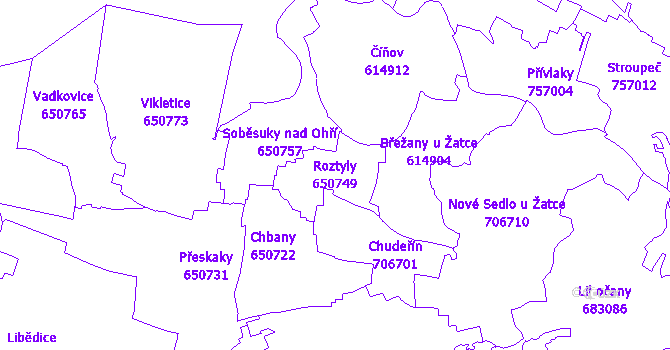 Katastrální mapa Roztyly - přehledová mapa katastrálního území
