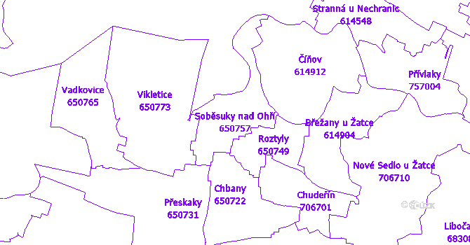 Katastrální mapa Soběsuky nad Ohří - přehledová mapa katastrálního území