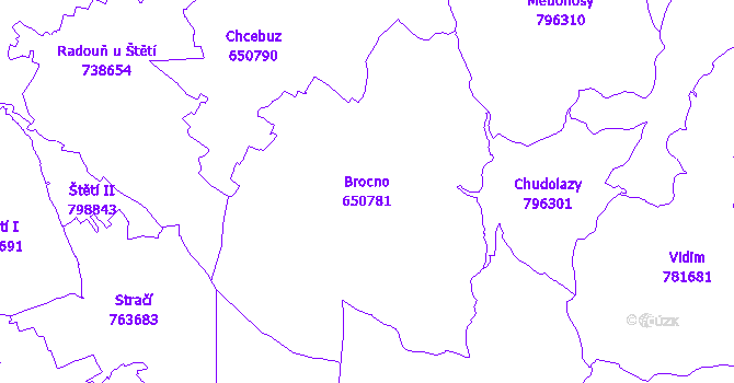 Katastrální mapa Brocno - přehledová mapa katastrálního území