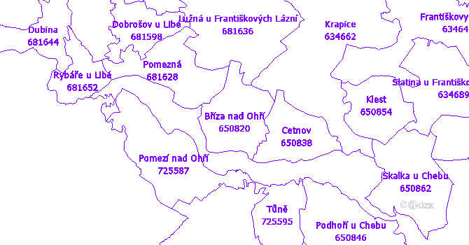Katastrální mapa Bříza nad Ohří - přehledová mapa katastrálního území