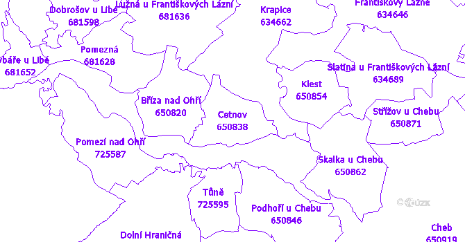 Katastrální mapa Cetnov - přehledová mapa katastrálního území