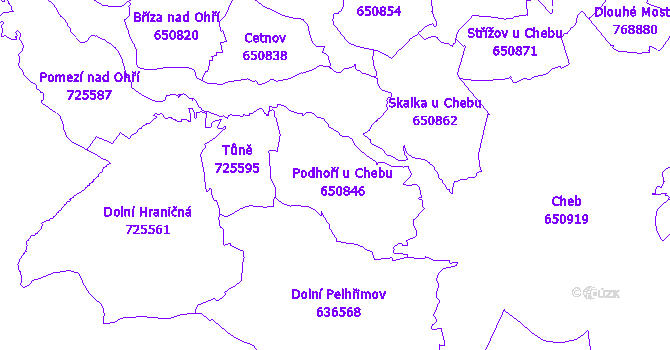 Katastrální mapa Podhoří u Chebu - přehledová mapa katastrálního území