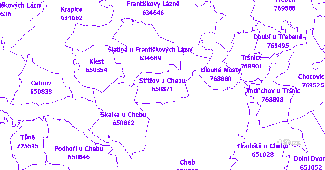 Katastrální mapa Střížov u Chebu - přehledová mapa katastrálního území