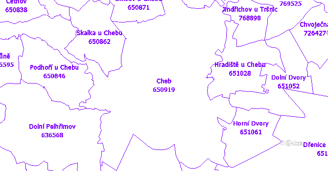 Katastrální mapa Cheb - přehledová mapa katastrálního území