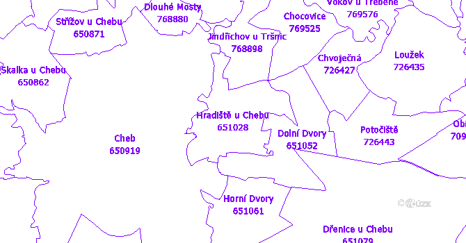 Katastrální mapa Hradiště u Chebu - přehledová mapa katastrálního území