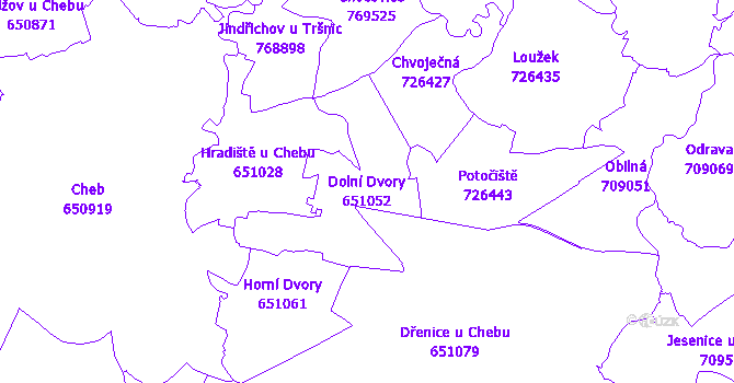 Katastrální mapa Dolní Dvory - přehledová mapa katastrálního území