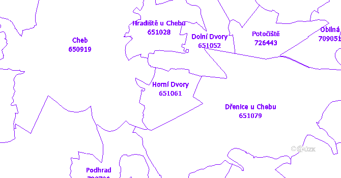 Katastrální mapa Horní Dvory - přehledová mapa katastrálního území