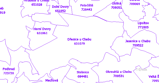 Katastrální mapa Dřenice u Chebu - přehledová mapa katastrálního území