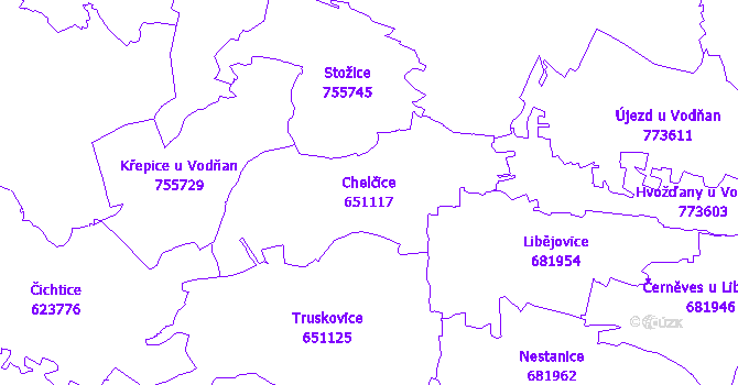 Katastrální mapa Chelčice - přehledová mapa katastrálního území