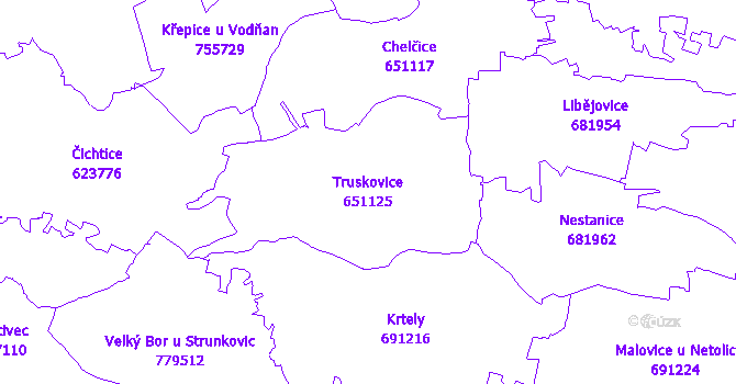 Katastrální mapa Truskovice - přehledová mapa katastrálního území