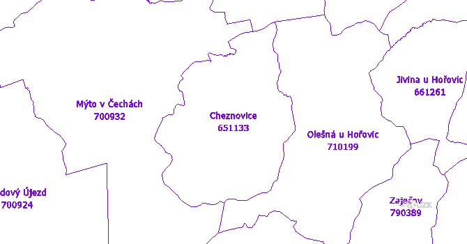 Katastrální mapa Cheznovice - přehledová mapa katastrálního území