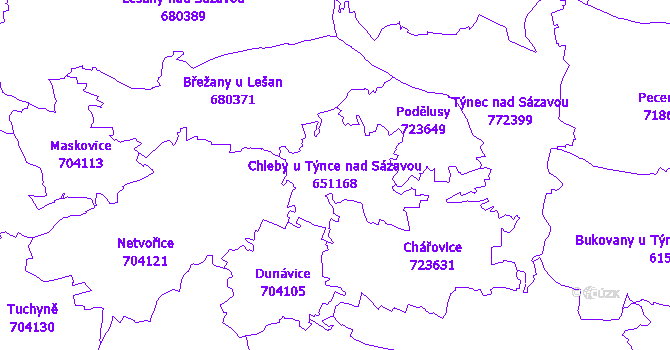Katastrální mapa Chleby u Týnce nad Sázavou