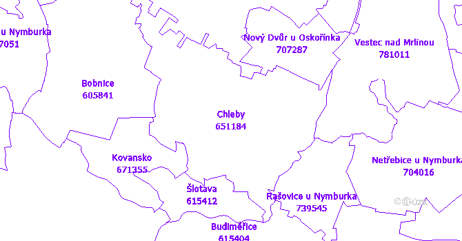 Katastrální mapa Chleby - přehledová mapa katastrálního území