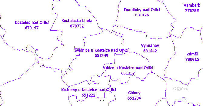 Katastrální mapa Svídnice u Kostelce nad Orlicí - přehledová mapa katastrálního území