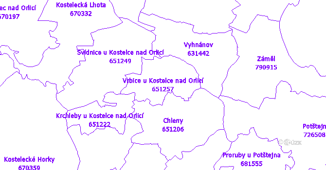 Katastrální mapa Vrbice u Kostelce nad Orlicí