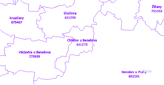 Katastrální mapa Chlístov u Benešova - přehledová mapa katastrálního území