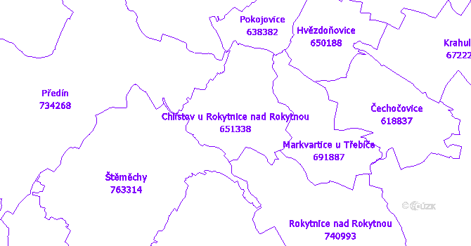 Katastrální mapa Chlístov u Rokytnice nad Rokytnou - přehledová mapa katastrálního území
