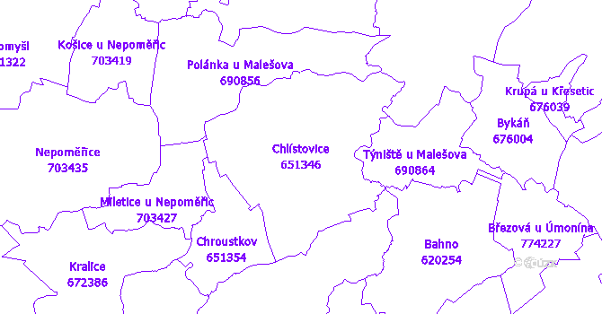 Katastrální mapa Chlístovice - přehledová mapa katastrálního území