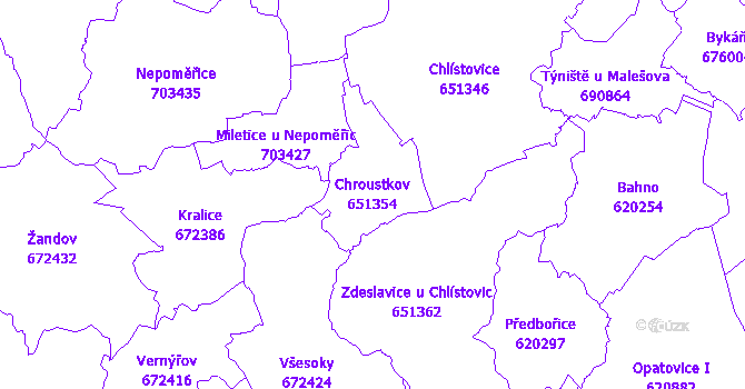 Katastrální mapa Chroustkov - přehledová mapa katastrálního území